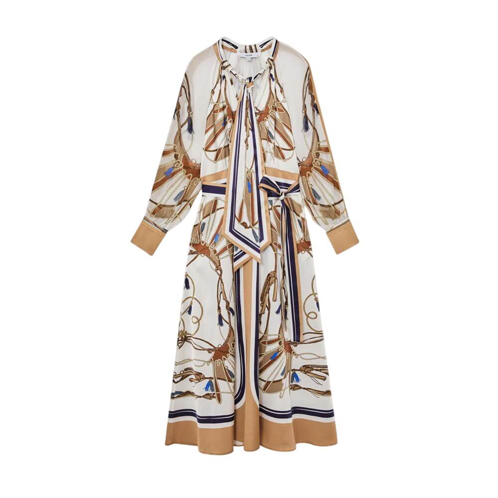 REISS Ellie Foulard-Print Tie-Neck Midi Dress
